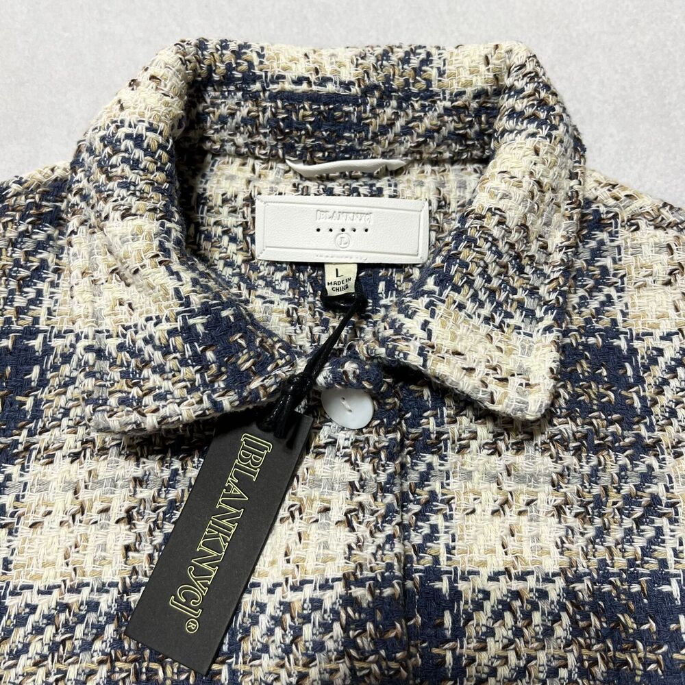 Blank NYC Once In A Lifetime Cropped Tweed Shacket Jacket Large Plaid Blue NWT - Picture 14 of 16